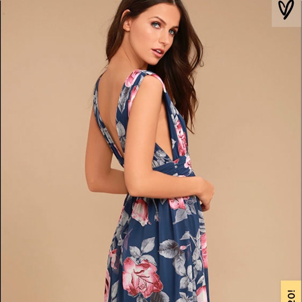 LuLu’s Navy Blue Floral Print Midi Dress